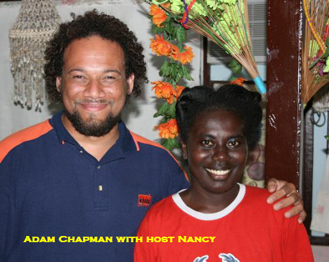 Adam Chapmand and host Nancy at Aravai Guesthouse - click here for more pictures!