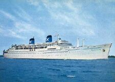 ELLINIS -  Length 640 feet - Speed 20 
knots - Displacement Tonnage 26000 - Accommodation 1800 passengers, all in One Class